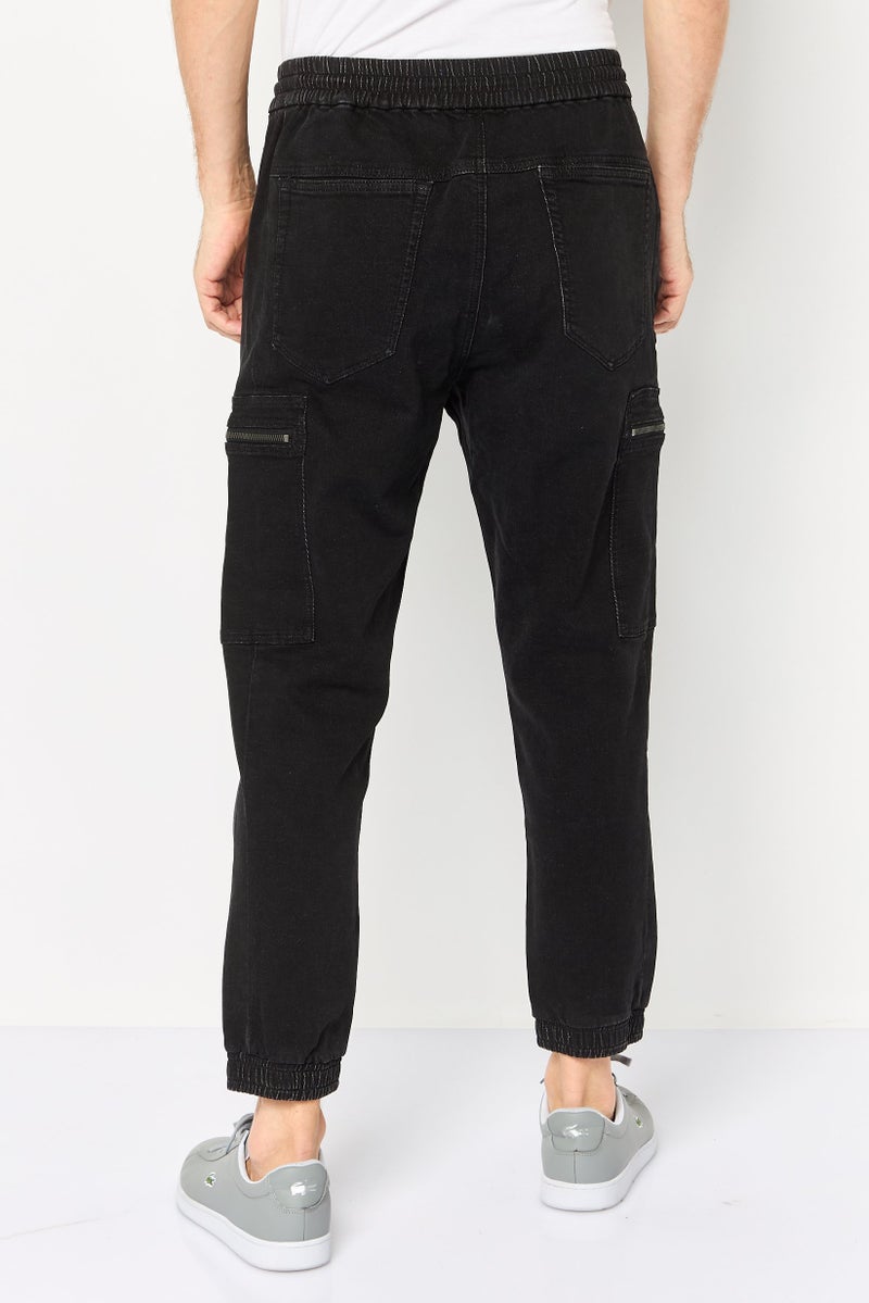 SELECTED Men Regular Fit Washed Stretchable Cargo Denim, Black - Image 4