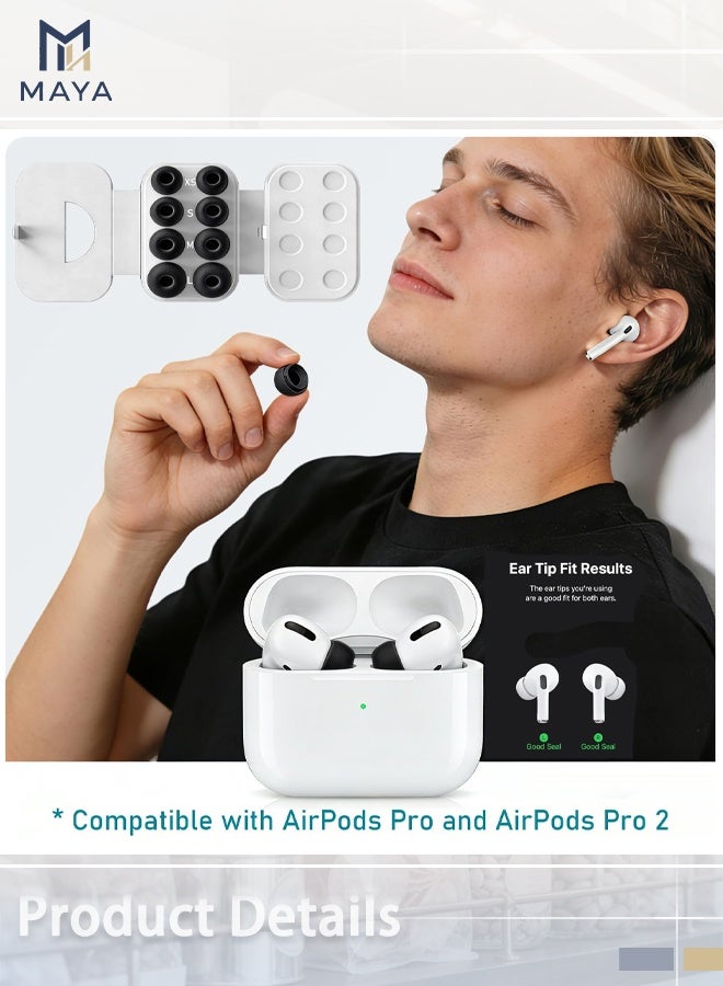 Maya 4 Pairs Replacement Ear Tips for AirPods Pro 2nd/1st Generation No Silicone Eartips Pain, Better Noise Cancellation, Replacement Buds with 3 in 1 Cleaner Kit and Fit in Charging Case (Black, XS/S/M/L) - Image 4