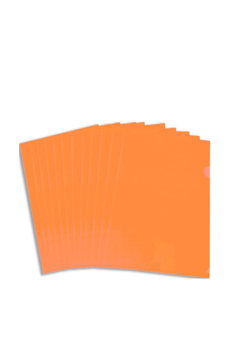 MARKQ A4 Plastic File, L-Type Folders Project Pockets Clear Paper Document Jacket Sleeve for Office, Paper Storage, Orange (Pack of 12)  - Image 1