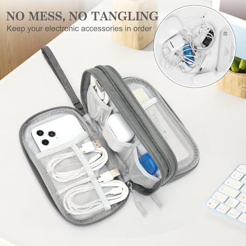 FYY Travel Cable Organizer Pouch Electronic Accessories Carry Case Portable Waterproof Double Layers All-in-One Storage Bag for Cord, Charger, Phone, Earphone Dark Grey - Image 5