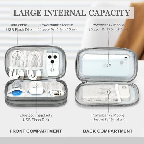 FYY Travel Cable Organizer Pouch Electronic Accessories Carry Case Portable Waterproof Double Layers All-in-One Storage Bag for Cord, Charger, Phone, Earphone Dark Grey - Image 3