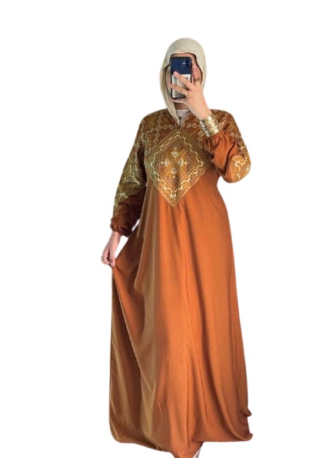 Women's cotton abaya (for going out and receiving guests) with luxurious geometric embroidery - Image 1