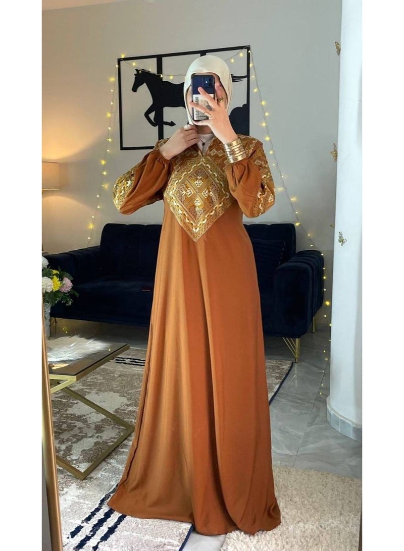 Women's cotton abaya (for going out and receiving guests) with luxurious geometric embroidery - Image 2