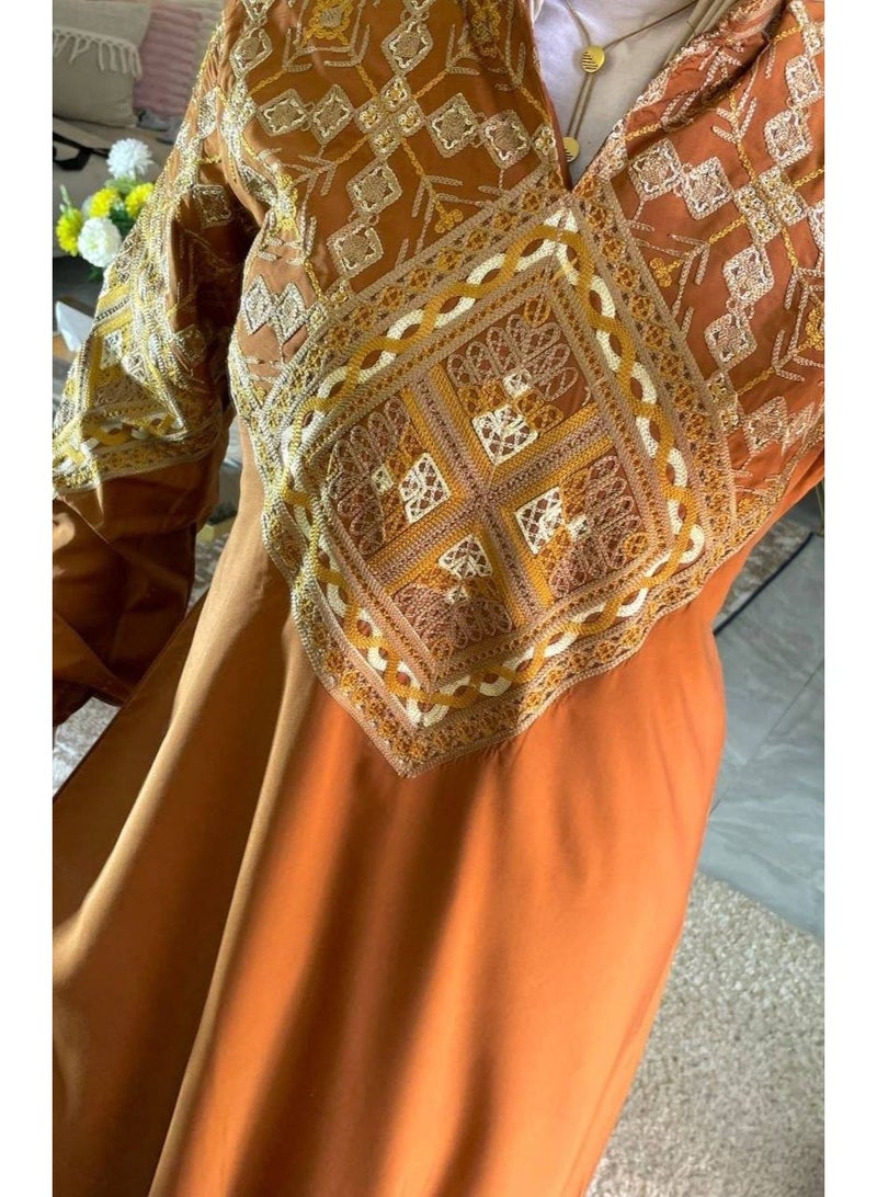 Women's cotton abaya (for going out and receiving guests) with luxurious geometric embroidery - Image 4