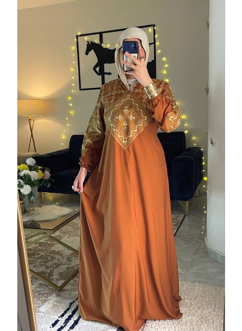 Women's cotton abaya (for going out and receiving guests) with luxurious geometric embroidery - Image 5