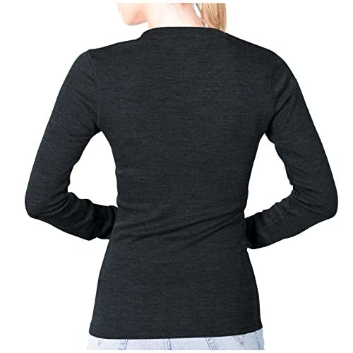 MERIWOOL Womens Base Layer 100% Merino Wool Midweight Long Sleeve Thermal Shirt Charcoal Gray - Image 2