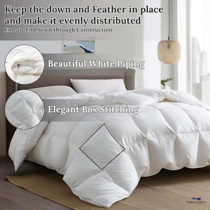Premium Goose Feather Down Duvet Warm Hotel-Quality Duvet Insert with Plush Filling with 100% Organic Cotton Cover Breathable Light weight, Fade-Free and Washable Duvet single - Image 5