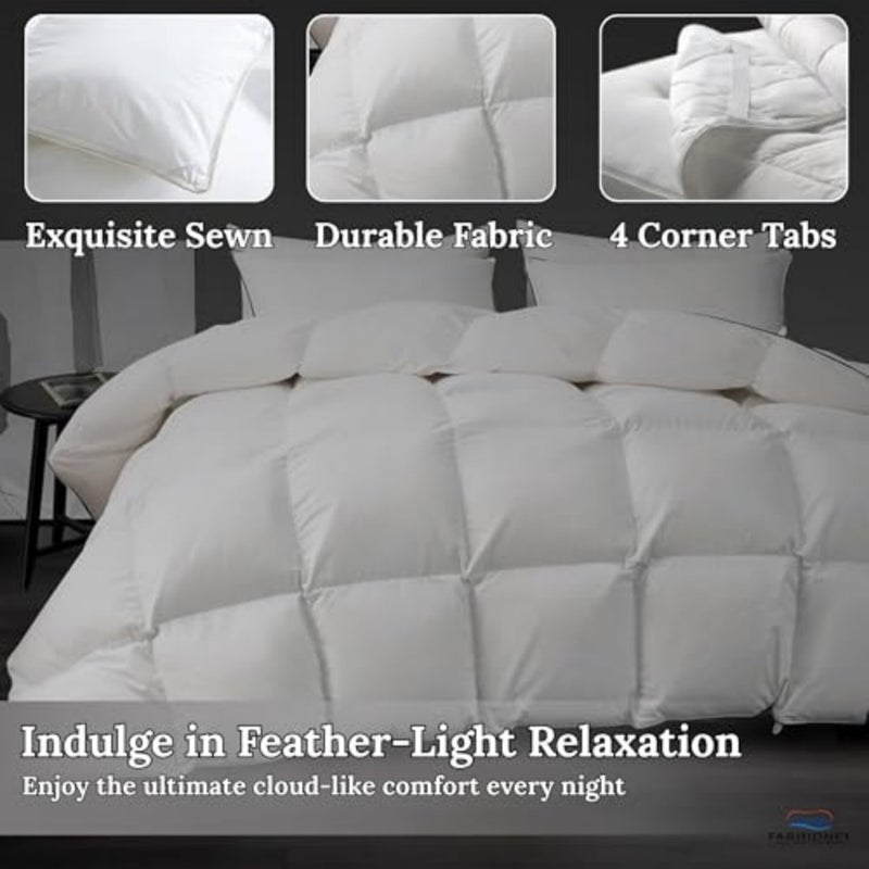 Premium Goose Feather Down Duvet Warm Hotel-Quality Duvet Insert with Plush Filling with 100% Organic Cotton Cover Breathable Light weight, Fade-Free and Washable Duvet single - Image 4
