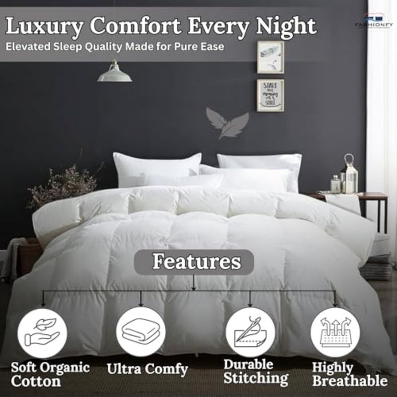 Premium Goose Feather Down Duvet Warm Hotel-Quality Duvet Insert with Plush Filling with 100% Organic Cotton Cover Breathable Light weight, Fade-Free and Washable Duvet single - Image 3