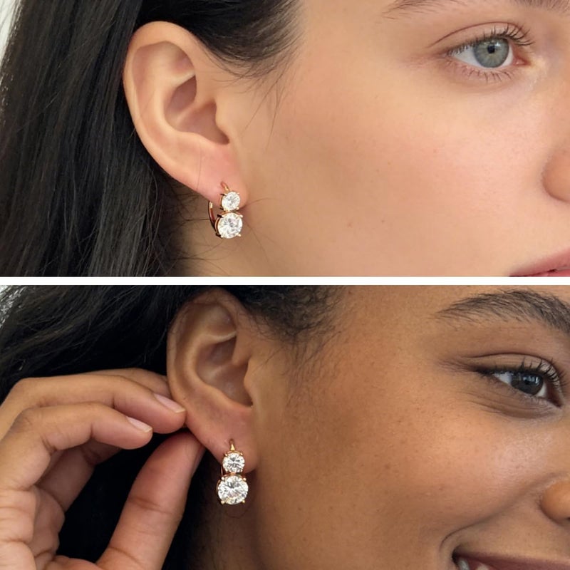 FEIKFEIZ Women's Moissanite Stud Earrings | Dual-Stone 1CT+2CT Lab-Grown Moissanite | 18K Rose Gold Plated | Fashion Jewelry Gift - Image 4