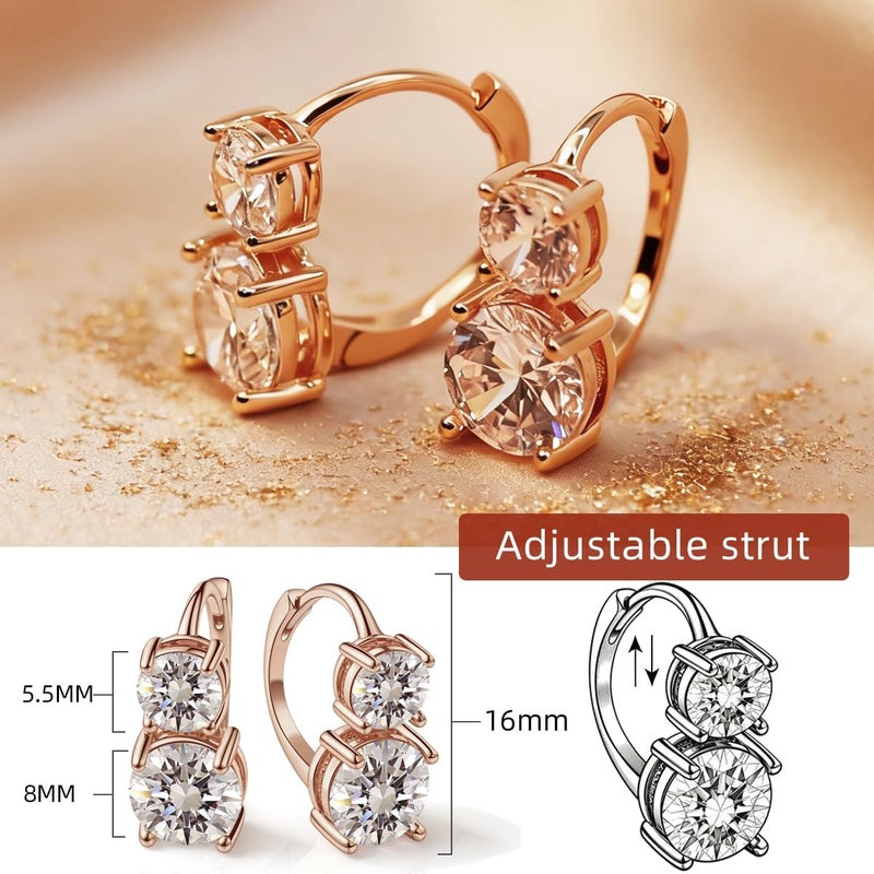FEIKFEIZ Women's Moissanite Stud Earrings | Dual-Stone 1CT+2CT Lab-Grown Moissanite | 18K Rose Gold Plated | Fashion Jewelry Gift - Image 3