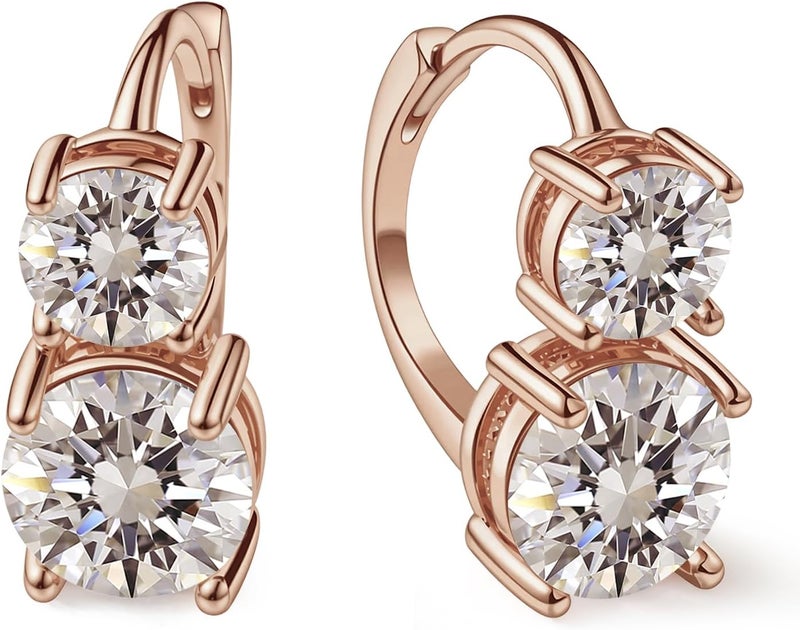 FEIKFEIZ Women's Moissanite Stud Earrings | Dual-Stone 1CT+2CT Lab-Grown Moissanite | 18K Rose Gold Plated | Fashion Jewelry Gift - Image 1