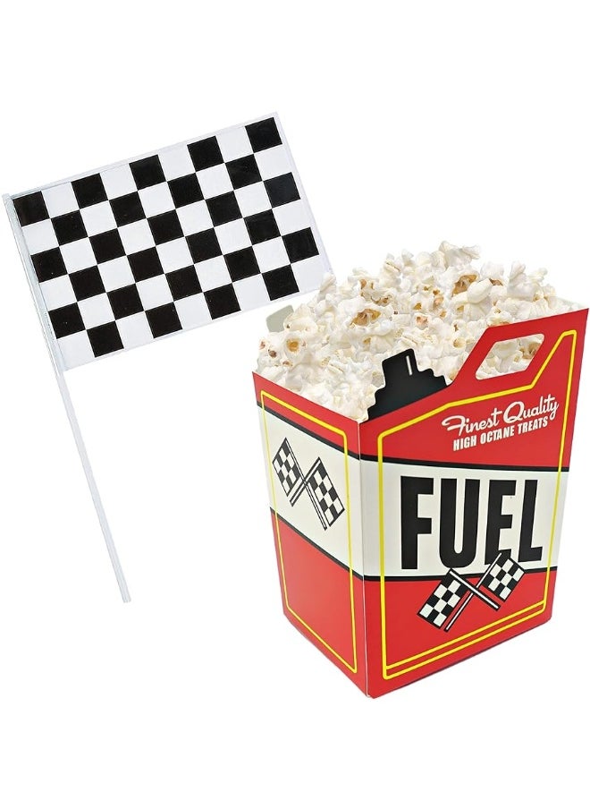 4E's Novelty 4E's Novelty 24 Race Car Popcorn Treat Boxes with 24 Checkered Flags, Black and White Racing Flag 6" x 4" (Serves 24) For Race Car Birthday Party Supplies, Monster Truck, Racing Theme Decorations  - Image 4