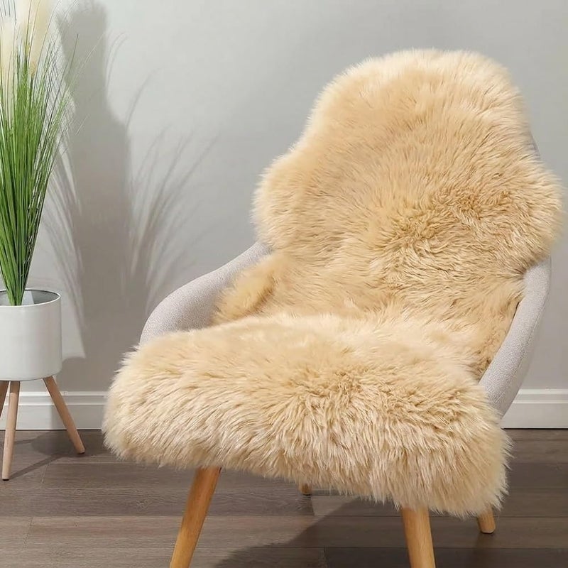 IRIWOOL Premium Genuine Fur Sheepskin Rug Real Australia Sheepskin Natural Luxury Fluffy Lambskin Fur Area Rug Seat Covers for Kids Bedroom Sofa Chair Cover (Light Brown, Single Pelt/2ft x 3ft) - Image 4