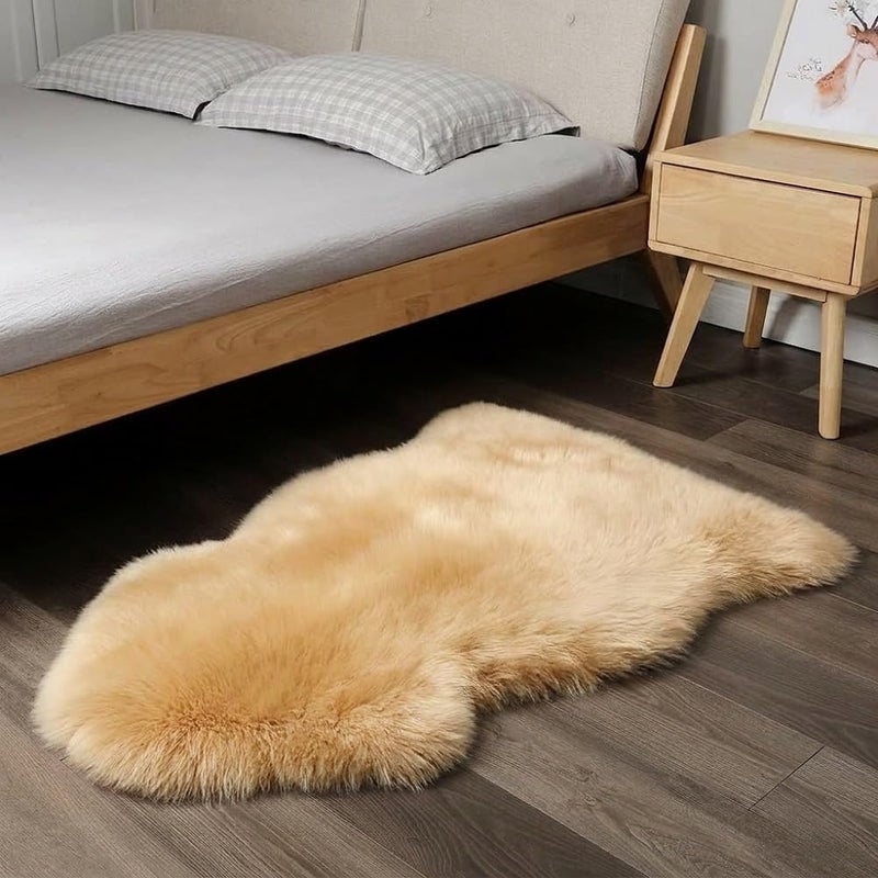 IRIWOOL Premium Genuine Fur Sheepskin Rug Real Australia Sheepskin Natural Luxury Fluffy Lambskin Fur Area Rug Seat Covers for Kids Bedroom Sofa Chair Cover (Light Brown, Single Pelt/2ft x 3ft) - Image 3