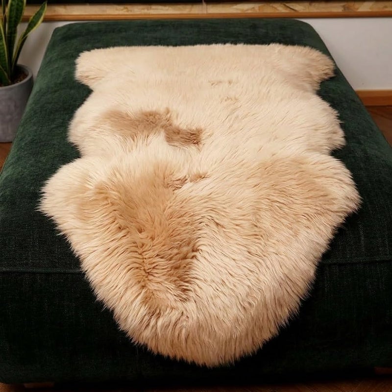 IRIWOOL Premium Genuine Fur Sheepskin Rug Real Australia Sheepskin Natural Luxury Fluffy Lambskin Fur Area Rug Seat Covers for Kids Bedroom Sofa Chair Cover (Light Brown, Single Pelt/2ft x 3ft) - Image 2