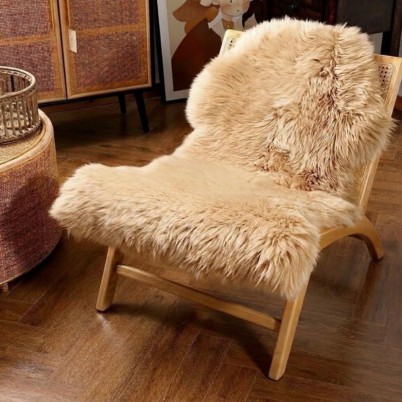IRIWOOL Premium Genuine Fur Sheepskin Rug Real Australia Sheepskin Natural Luxury Fluffy Lambskin Fur Area Rug Seat Covers for Kids Bedroom Sofa Chair Cover (Light Brown, Single Pelt/2ft x 3ft) - Image 1