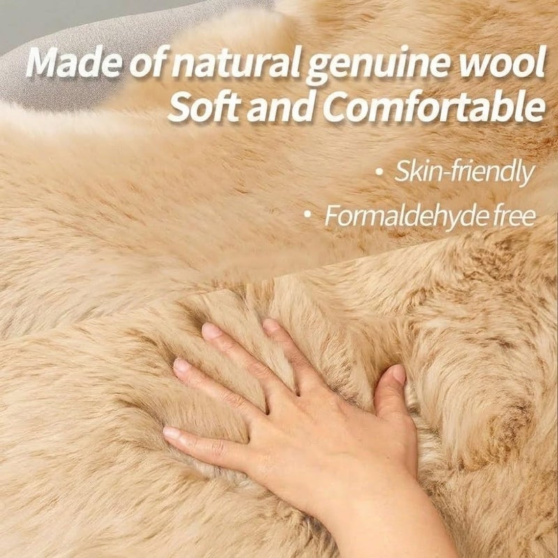 IRIWOOL Premium Genuine Fur Sheepskin Rug Real Australia Sheepskin Natural Luxury Fluffy Lambskin Fur Area Rug Seat Covers for Kids Bedroom Sofa Chair Cover (Light Brown, Single Pelt/2ft x 3ft) - Image 5