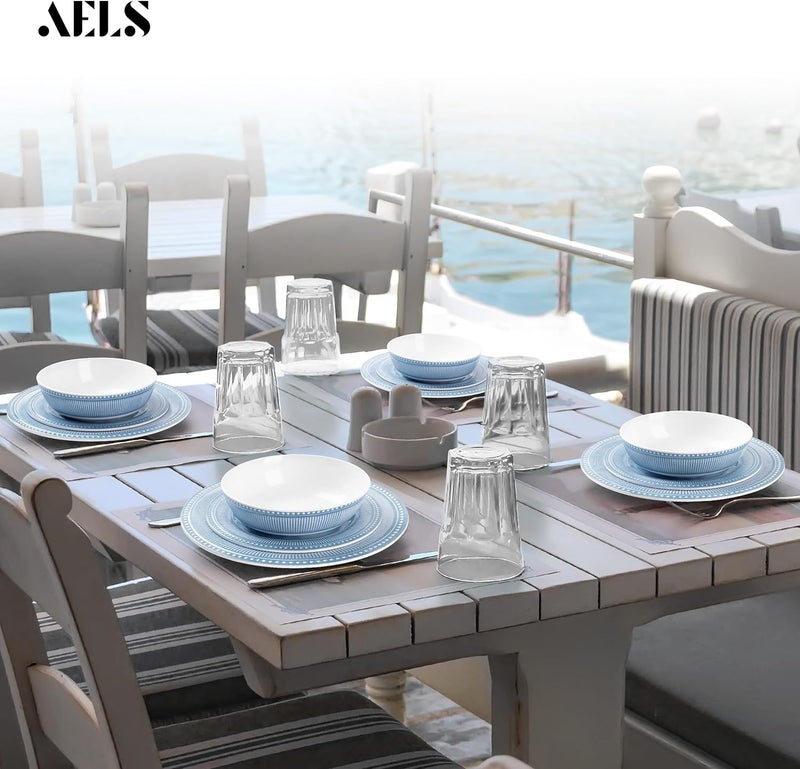 AELS Melamine Dinnerware Set of 12 Pcs Dinner Dishes Set for Indoor and Outdoor Use Melamine Plates and Bowls Set for 4 Dishwasher Safe Lightweight Unbreakable BPA Free Blue - Image 5