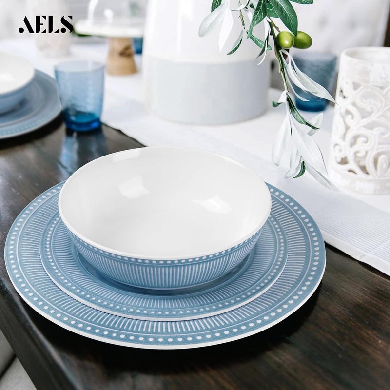 AELS Melamine Dinnerware Set of 12 Pcs Dinner Dishes Set for Indoor and Outdoor Use Melamine Plates and Bowls Set for 4 Dishwasher Safe Lightweight Unbreakable BPA Free Blue - Image 4