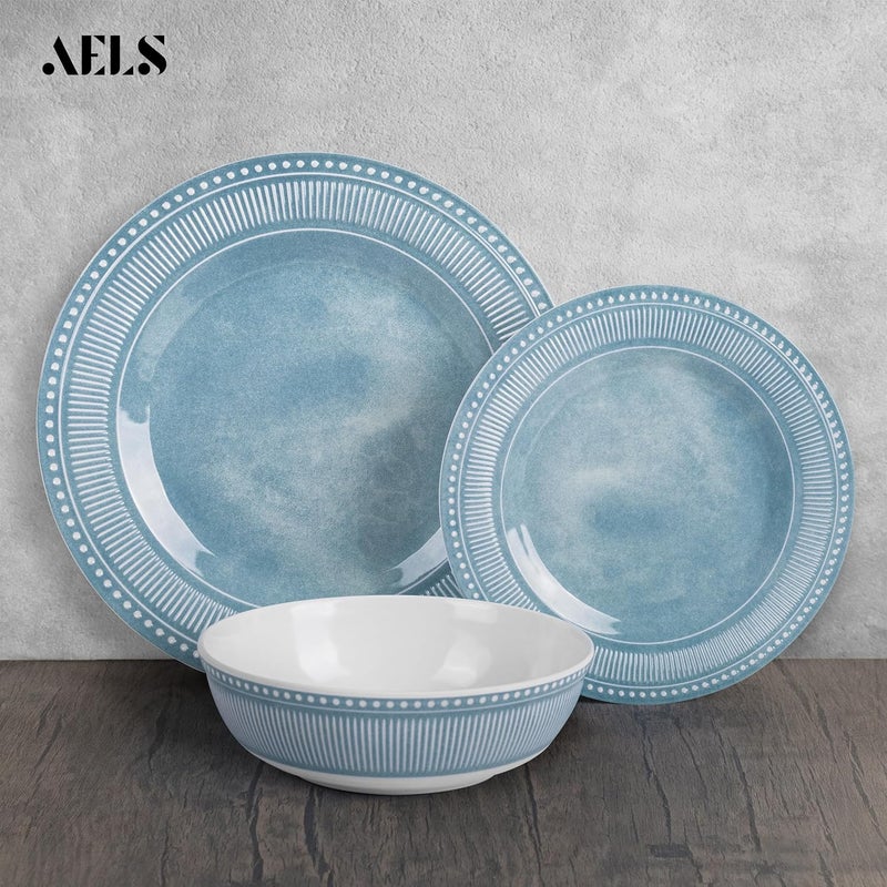 AELS Melamine Dinnerware Set of 12 Pcs Dinner Dishes Set for Indoor and Outdoor Use Melamine Plates and Bowls Set for 4 Dishwasher Safe Lightweight Unbreakable BPA Free Blue - Image 3