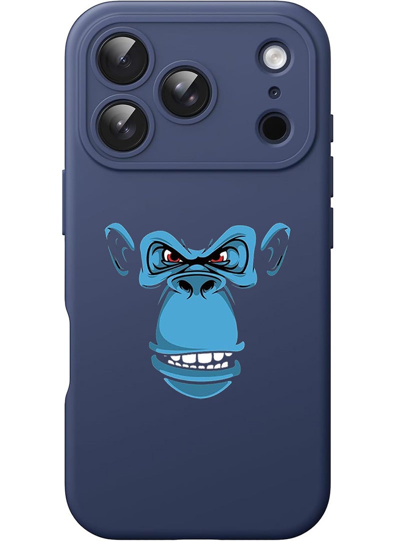 Theodor Protective Slim Fit Case Liquid Silicone Cover with Full Body Protection Anti-Scratch Shockproof Case For Apple iPhone 17 Pro Max (Blue) Blue monkey face - Image 1