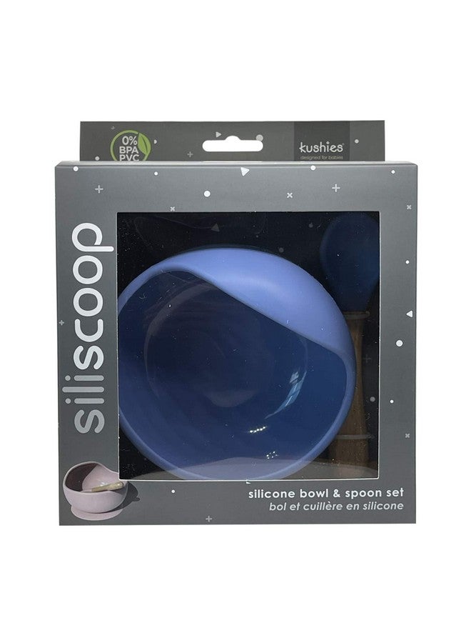 كوشيز وعاء سيليكون بحافة مرتفعة من كوشيز سيلي سكوب مع ملعقة للتغذية الذاتية، أزرق - Image 1