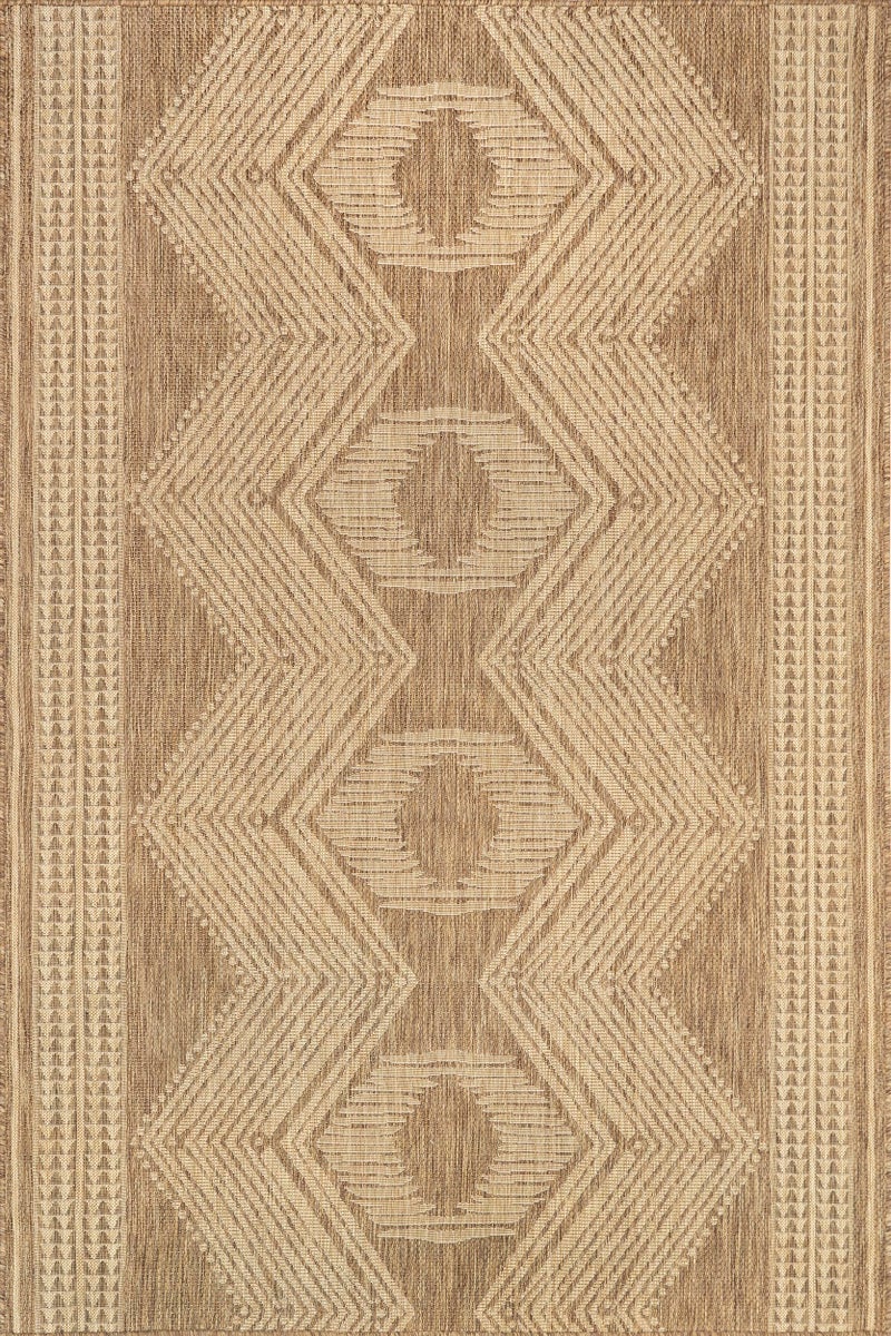 nuLOOM سجادة رانيا القبلية 4x6 من nuLOOM للاستخدام الداخلي والخارجي، بني فاتح، تصميم هندسي، مقاومة للبقع، عالية المتانة، مناسبة للفناء، الشرفة، غرفة النوم، غرفة الطعام، غرفة المعيشة، الحمام - Image 2