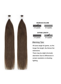 أيه بي أتس أميزنغ بيوتي هير وصلات شعر ABH AmazingBeauty Hair، شعر طبيعي حريري مستقيم، لون 4 بني شوكولاتة، وصلات شعر طبيعية بطرف I، 50 جرام، 50 خصلة، وصلات شعر طبيعية بدمج بارد، 16 بوصة  - Image 3