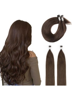 أيه بي أتس أميزنغ بيوتي هير وصلات شعر ABH AmazingBeauty Hair، شعر طبيعي حريري مستقيم، لون 4 بني شوكولاتة، وصلات شعر طبيعية بطرف I، 50 جرام، 50 خصلة، وصلات شعر طبيعية بدمج بارد، 16 بوصة  - Image 1