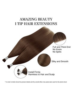 أيه بي أتس أميزنغ بيوتي هير وصلات شعر ABH AmazingBeauty Hair، شعر طبيعي حريري مستقيم، لون 4 بني شوكولاتة، وصلات شعر طبيعية بطرف I، 50 جرام، 50 خصلة، وصلات شعر طبيعية بدمج بارد، 16 بوصة  - Image 2