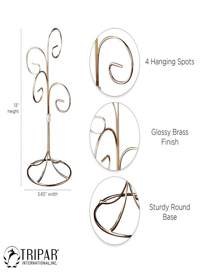 Tripar 13 Inch 4 Arm Brass Metal Mini Ornament Display Tree Jewelry Organizer - Image 2