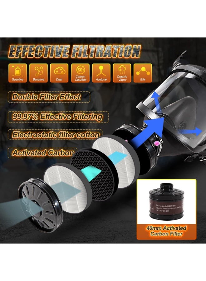 Gas Masks Chemical Full Face Respirator Mask with Filters 40mm Activated Carbon Charcoal Filter Canister for Dust Painting Chemical Mechanical Polishing Welding - Image 4