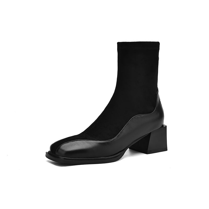 2024 Lazada Supply British Style Square Head 32-43 Size Code Splicing Low Barrel Martin Boots Women - Image 1