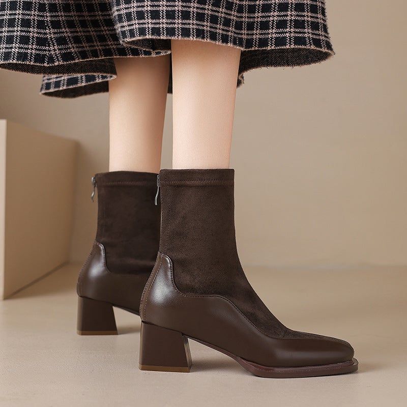 2024 Lazada Supply British Style Square Head 32-43 Size Code Splicing Low Barrel Martin Boots Women - Image 2