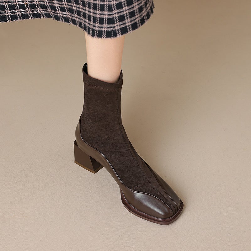 2024 Lazada Supply British Style Square Head 32-43 Size Code Splicing Low Barrel Martin Boots Women - Image 4