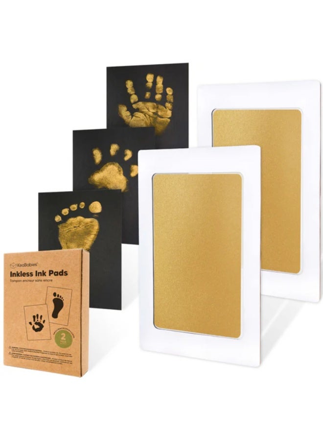 KeaBabies Round Inkless Ink Pads 2 Pack, Baby Handprint Kit, Gold - Image 1