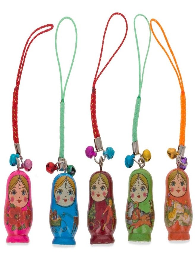 BestPysanky Set of 5 Wooden Dolls Matryoshka Charms for Phones, Bags, Backpacks - Image 4