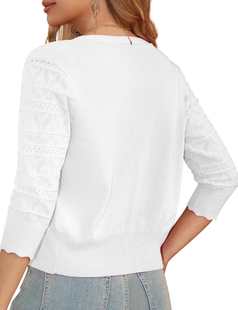 LIENRIDY Women's 3/4 Sleeve Cropped Cardigan Sweaters Open Front Bolero Short Shrugs, White, L - Image 5