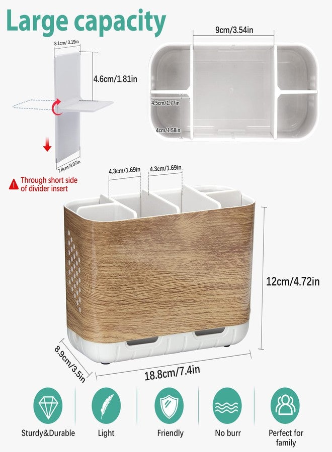 Boperzi Toothbrush and Toothpaste Holder Wood Grain for Bathroom Countertop with Adjustable Dividers, Toothpaste Caddy Organizer Storage Rustic Set Anti-Slip for Shower,Kitchen,Farmhouse,Family,Kids - Image 5