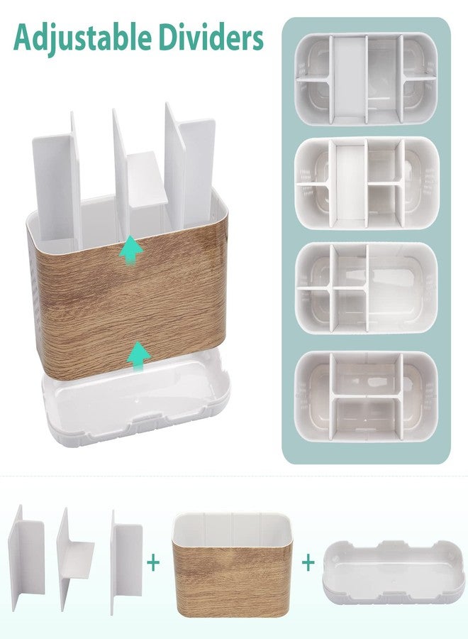 Boperzi Toothbrush and Toothpaste Holder Wood Grain for Bathroom Countertop with Adjustable Dividers, Toothpaste Caddy Organizer Storage Rustic Set Anti-Slip for Shower,Kitchen,Farmhouse,Family,Kids - Image 4