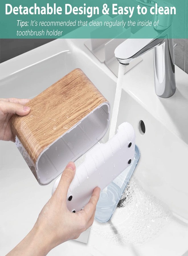 Boperzi Toothbrush and Toothpaste Holder Wood Grain for Bathroom Countertop with Adjustable Dividers, Toothpaste Caddy Organizer Storage Rustic Set Anti-Slip for Shower,Kitchen,Farmhouse,Family,Kids - Image 3