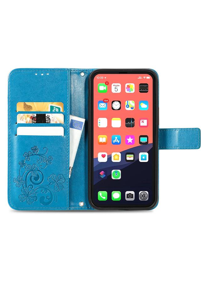 اس-توب جراب لهاتف iPhone 13 mini مزود بمشبك منقوش على شكل ورقة برسيم رباعية الأوراق، جراب جلدي لحماية الهاتف المحمول مع حبل وفتحة للبطاقة ومحفظة ووظيفة القوس - Image 3