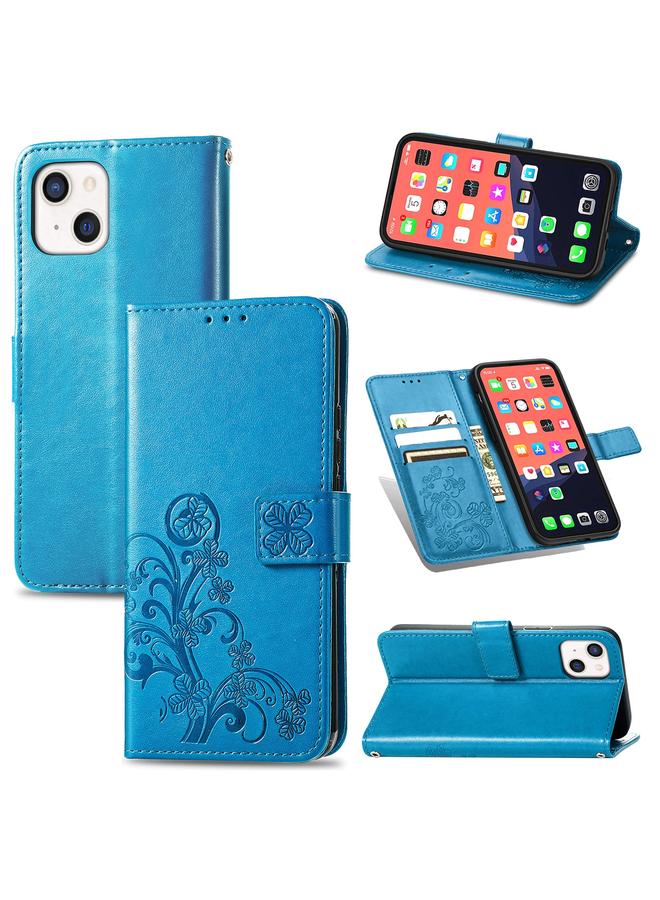 اس-توب جراب لهاتف iPhone 13 mini مزود بمشبك منقوش على شكل ورقة برسيم رباعية الأوراق، جراب جلدي لحماية الهاتف المحمول مع حبل وفتحة للبطاقة ومحفظة ووظيفة القوس - Image 1