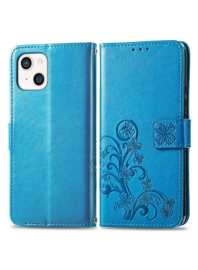 اس-توب جراب لهاتف iPhone 13 mini مزود بمشبك منقوش على شكل ورقة برسيم رباعية الأوراق، جراب جلدي لحماية الهاتف المحمول مع حبل وفتحة للبطاقة ومحفظة ووظيفة القوس - Image 2