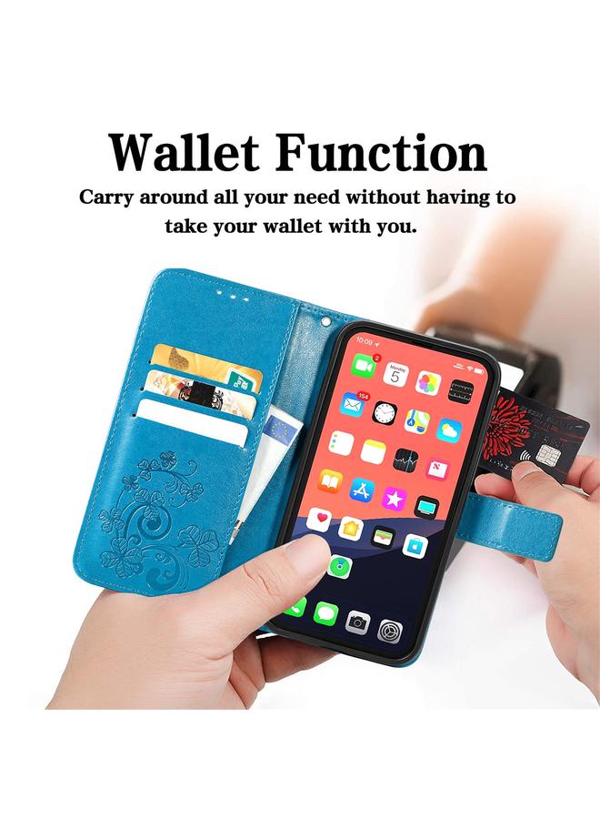 اس-توب جراب لهاتف iPhone 13 mini مزود بمشبك منقوش على شكل ورقة برسيم رباعية الأوراق، جراب جلدي لحماية الهاتف المحمول مع حبل وفتحة للبطاقة ومحفظة ووظيفة القوس - Image 5