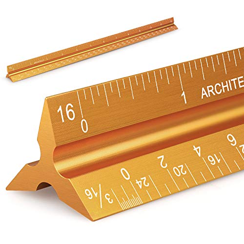 Hutou 12" Architectural Scale Ruler Aluminum Architect Scale Triangular Scale Ruler for Architects, Draftsman, Students and Engineers, Golden - Image 1