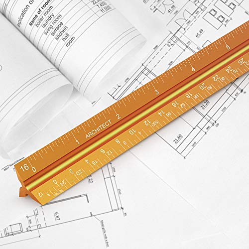 Hutou 12" Architectural Scale Ruler Aluminum Architect Scale Triangular Scale Ruler for Architects, Draftsman, Students and Engineers, Golden - Image 5