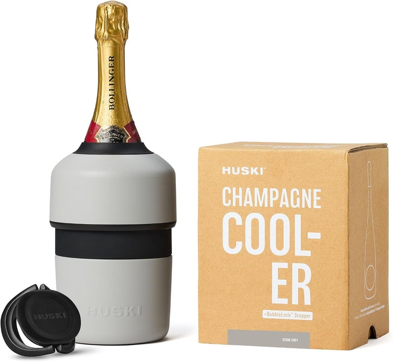 Huski Champagne Chiller | NEW | Award-Winning Iceless Design with Detachable Bottle Stopper | Keeps Wine Cold up to 6 Hours | Fits most 750ml Champagne, Prosecco & Sparkling Wine Bottles (Stone Grey) - Image 1