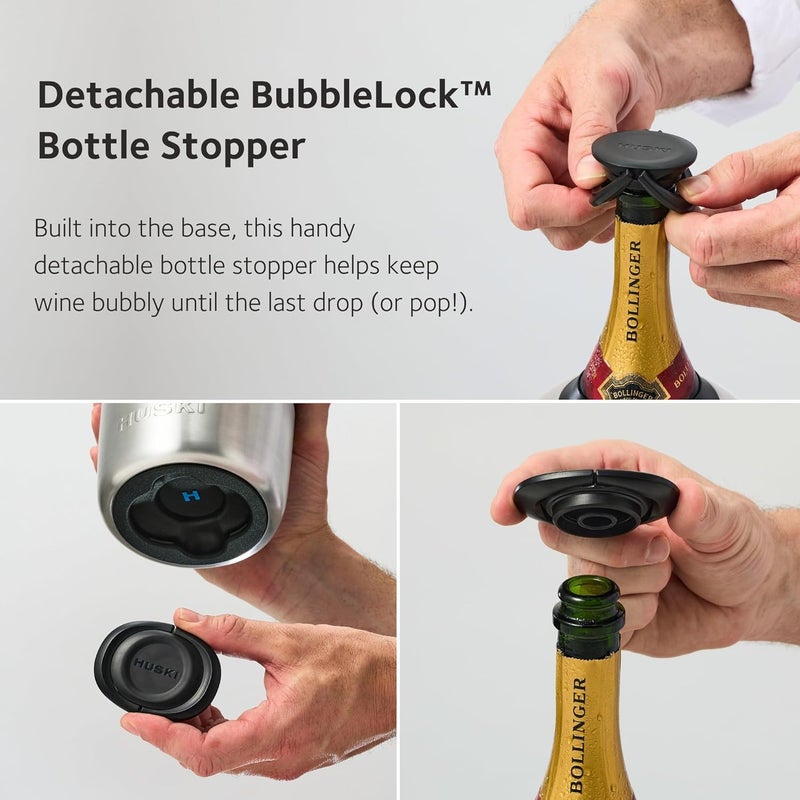 Huski Champagne Chiller | NEW | Award-Winning Iceless Design with Detachable Bottle Stopper | Keeps Wine Cold up to 6 Hours | Fits most 750ml Champagne, Prosecco & Sparkling Wine Bottles (Stone Grey) - Image 3